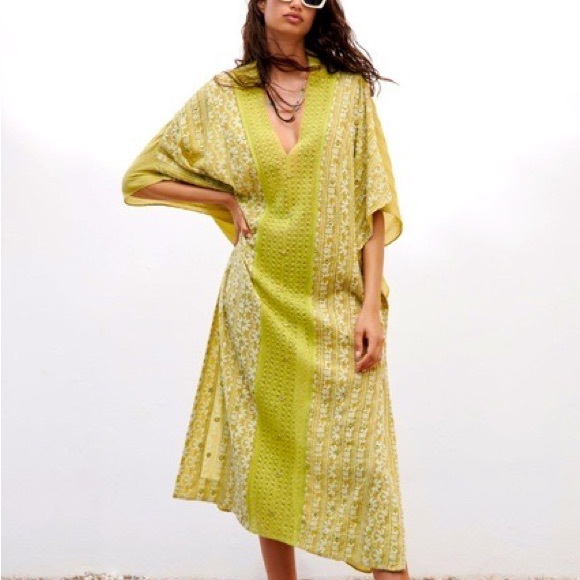 Zara | Dresses | Zara Embroidered Eyelet Mirrored Long Kaftan Green Dress  Nwt | Poshmark